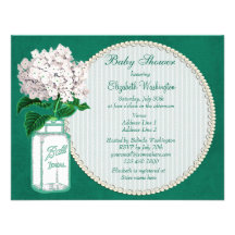 Emerald Green Mason Jar & Hydrangea Baby Shower Custom Announcement
