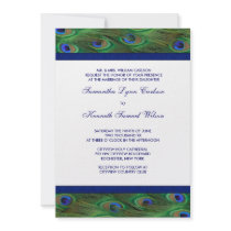 Emerald Green Royal Blue Peacock Feathers Wedding Invite
