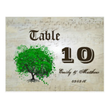 Emerald Heart Leaf Tree Table Number Post Cards