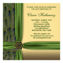 Emerald Peacock Gold 30th Birthday Invitation