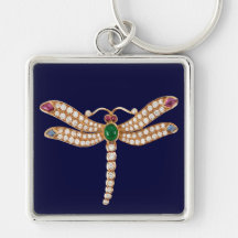 Émeraudes de diamant et libellule d'or porte-clefs