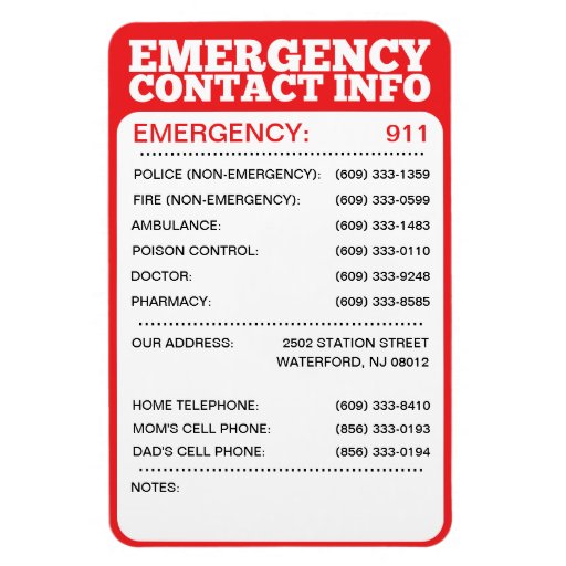 Emergency Contact Information List Rectangular Magnets Zazzle