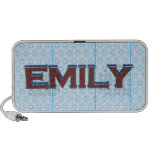 Emily 3D text graphic over light blue lace Travel Speakers