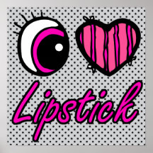 Emo Eye Heart I Love Lipstick Print