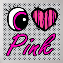 Emo Eye Heart I Love Pink Print