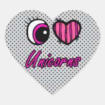 Emo Eye Heart I Love Unicorns Heart Sticker