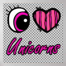 Emo Eye Heart I Love Unicorns Posters