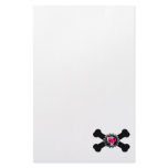 emo heart bottlecap pink crossbones design customized stationery