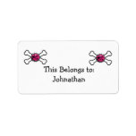 emo pink skull bottlecap crossbones personalized address label