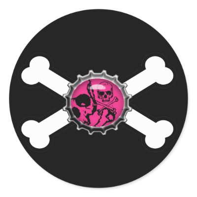 emo pink skull bottlecap crossbones stickers by doonidesigns