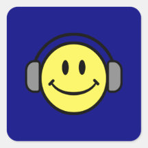 Emoticon With Headphones Square Stickers
