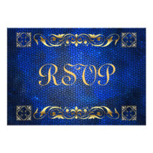 Emperor Blue Stained Glass RSVP Card Announcements