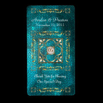 Emperor Teal Stained Glass Wine Wedding Label labels