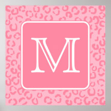 Empreinte de léopard de rose en pastel. Monogramme Posters