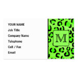 Empreinte de léopard noir et vert. Monogramme fait Cartes De Visite Professionnelles