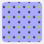 Empreintes de pattes à motifs de losanges verts sticker carré
