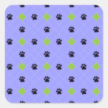 Empreintes de pattes à motifs de losanges verts sticker carré