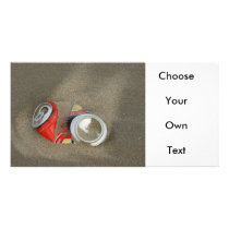 Empty Beer Can in Sand Photo Greeting Card
