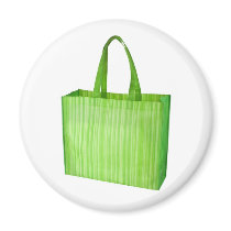 Empty green reusable grocery bag fridge magnets