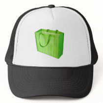 Empty green reusable shopping bag hat