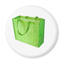 Empty green reusable shopping bag magnets