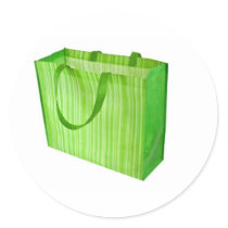 Empty green reusable shopping bag round sticker