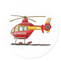 EMS EMT Rescue Medical Helicopter Ambulance Round Sticker