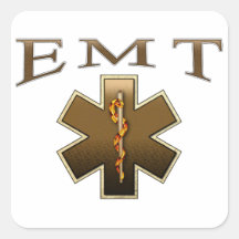 EMT - Star of Life in Brown Square Stickers