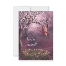 Enchanted Cherry Blossom Garden Butterfly Event Personalized Invites