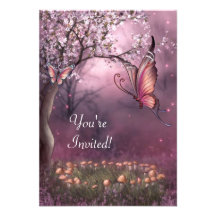 Enchanted Cherry Blossom Garden Butterfly Event Personalized Invites