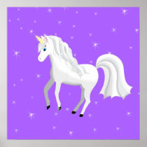 Enchanting Unicorn on Purple Background and Stars Print