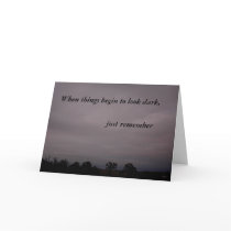 Encouragement card, dusk over treetops.