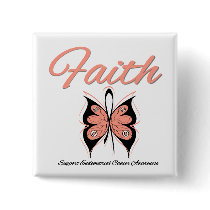 Endometrial Cancer Faith Butterfly Ribbon Button