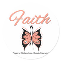 Endometrial Cancer Faith Butterfly Ribbon Round Sticker