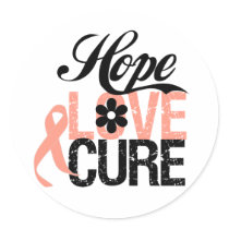 Endometrial Cancer HOPE LOVE CURE Gifts Round Sticker