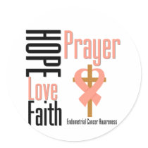 Endometrial Cancer Hope Love Faith Prayer Cross Round Stickers