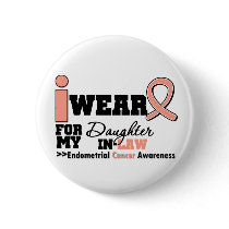 Endometrial Cancer Peach Ribbon Daughter-In-Law Pinback Button