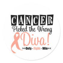 Endometrial  Cancer Picked The Wrong Diva v2 Round Stickers