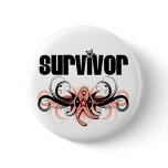 Endometrial Cancer Survivor Grunge Winged Emblem Pinback Button