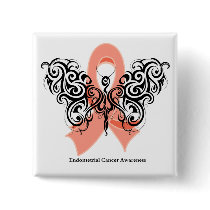 Endometrial Cancer Tribal Butterfly Ribbon Button