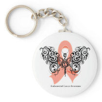 Endometrial Cancer Tribal Butterfly Ribbon Keychain