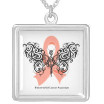 Endometrial Cancer Tribal Butterfly Ribbon Necklaces