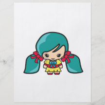 Enfant mignon de fille de Kawaii avec les tresses  Prospectus Avec Motif