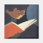 Enfant vintage lisant un livre, de nouveau au temp aimant pour réfrigérateur
