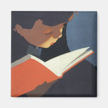 Enfant vintage lisant un livre, de nouveau au temp aimant pour réfrigérateur