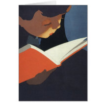 Enfant vintage lisant un livre, de nouveau au temp cartes de vœux