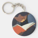 Enfant vintage lisant un livre, de nouveau au temp porte-clef