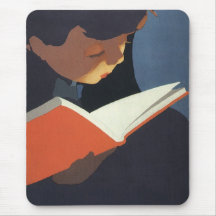 Enfant vintage lisant un livre, de nouveau au temp tapis de souris