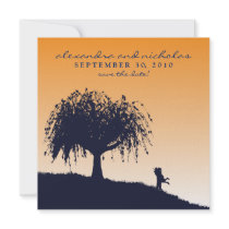 Engaged Embrace Save the Date Announcement: orange