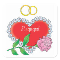Engaged Heart,  Rose, Wedding Bands Sticker